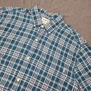 Carhartt‎ Button Down Up Shirt Adult XL Loose Fit Blue Plaid Mens S277 IFB 2012